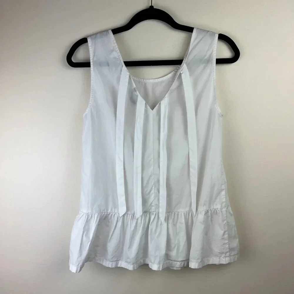 J Crew Bow-Back Peplum Tank Top White XXS Preppy Coquette Professional Corporate